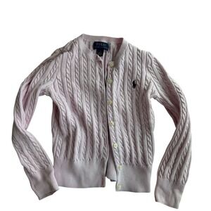 Kids Polo Ralph Lauren Light Pink Cotton Cable Knit Cardigan Size 6